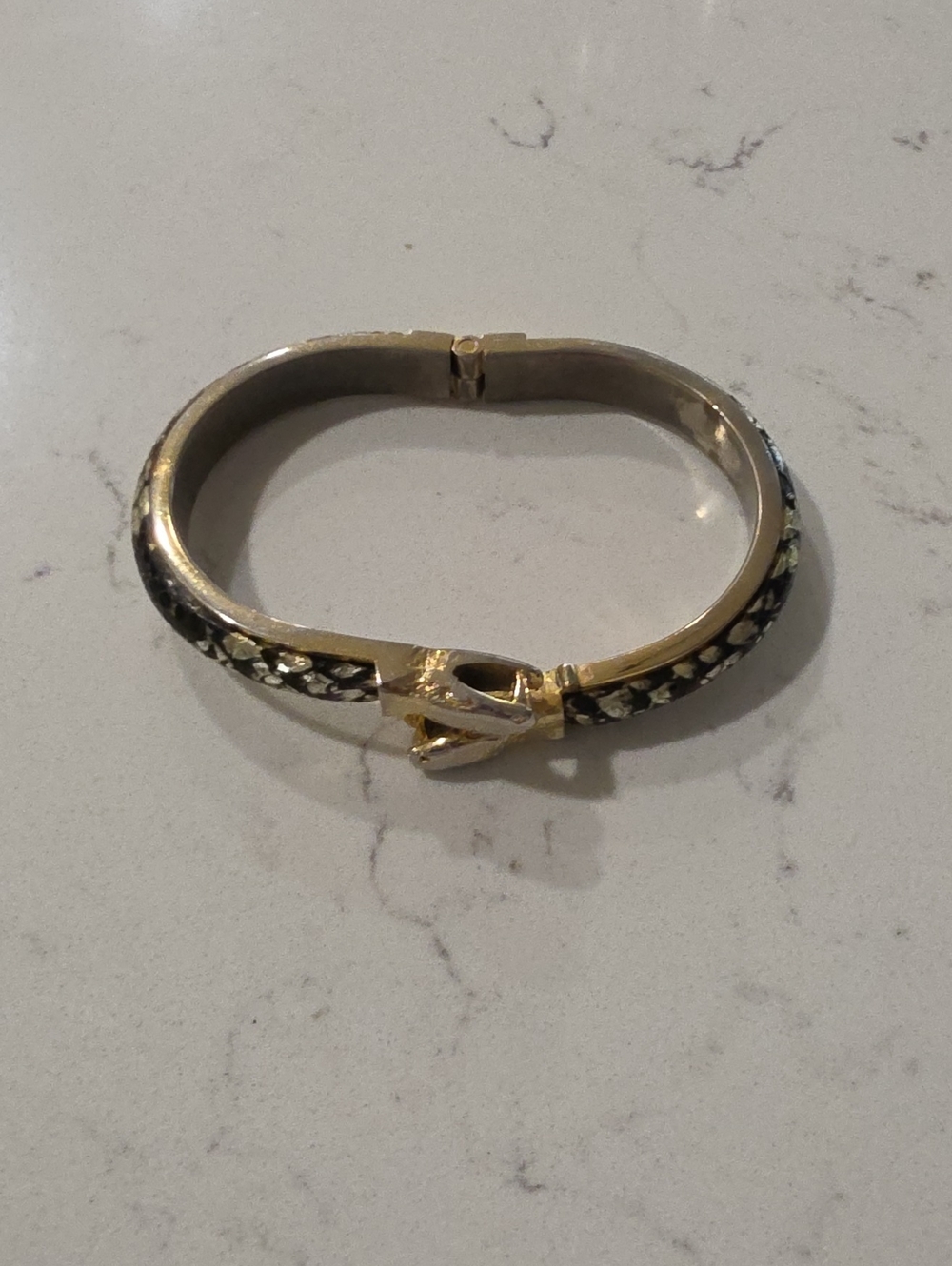 Gold-Tone Black & Cream Snake Motif Hinged Bracelet
